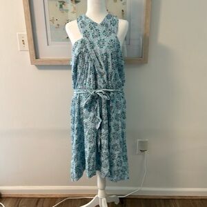 LOFT Blue Green Floral Midi Dress